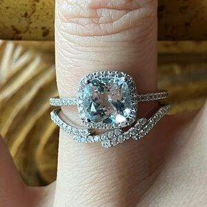 Genuine Aquamarine Sterling Silver Ring Set Size 6